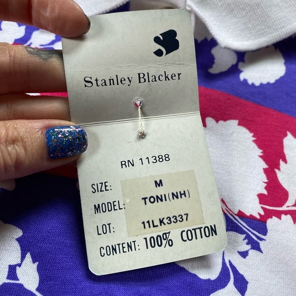 Vintage Deadstock 1990s Stanley Blacker Striped Floral Polo Shirt - Picture 7 of 8